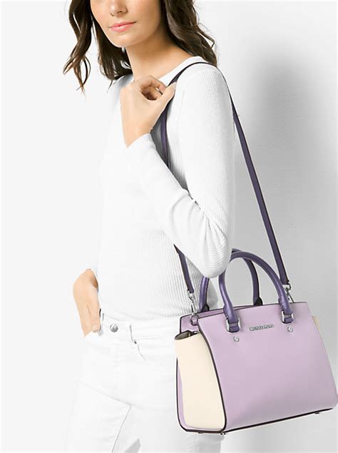 michael kors selma medium color block leather satchel|Selma Medium Color.